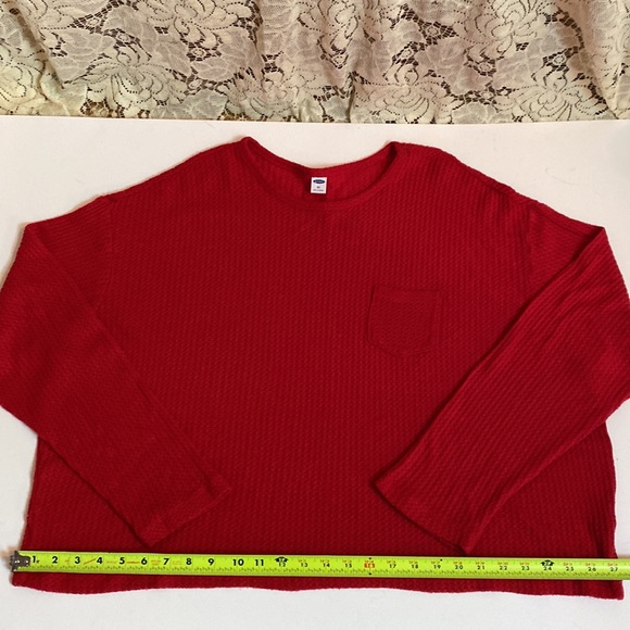 EUC! OLD NAVY L/S OVERSIZED WARM THERMAL CROP SHIRT Red Lightweight Sweater XXL - Picture 7 of 10